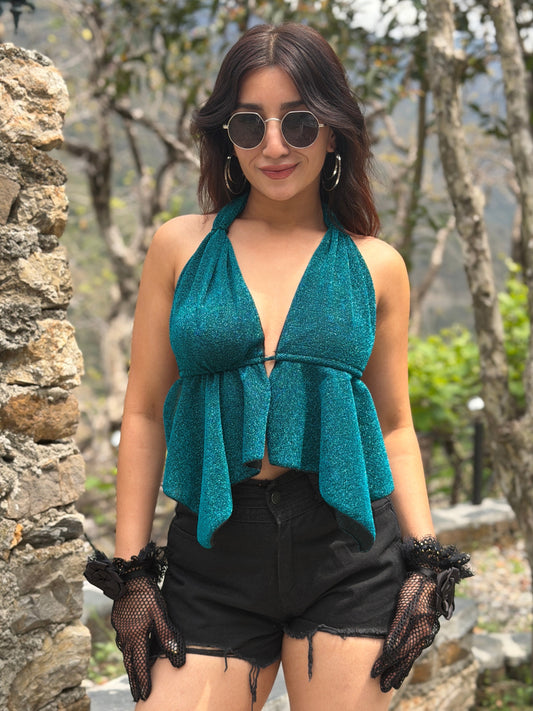 TANDUL Women Vibrant Glittered Green Bralet Top
