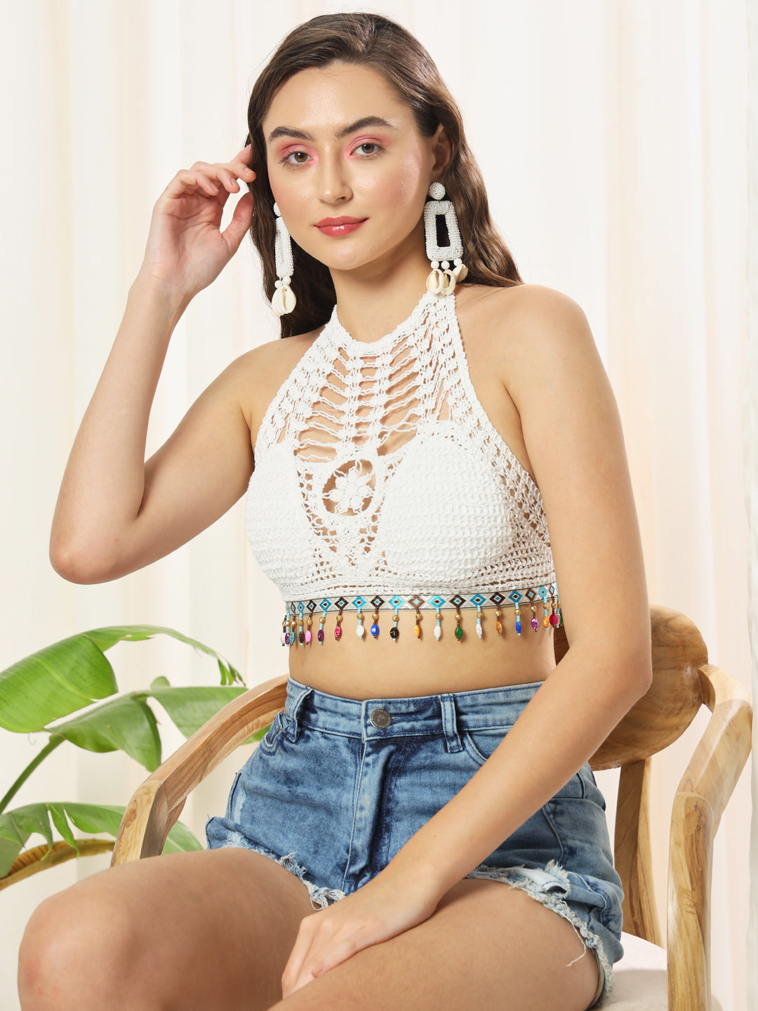 TANDUL  Casual Sleeveless Solid Women White Top