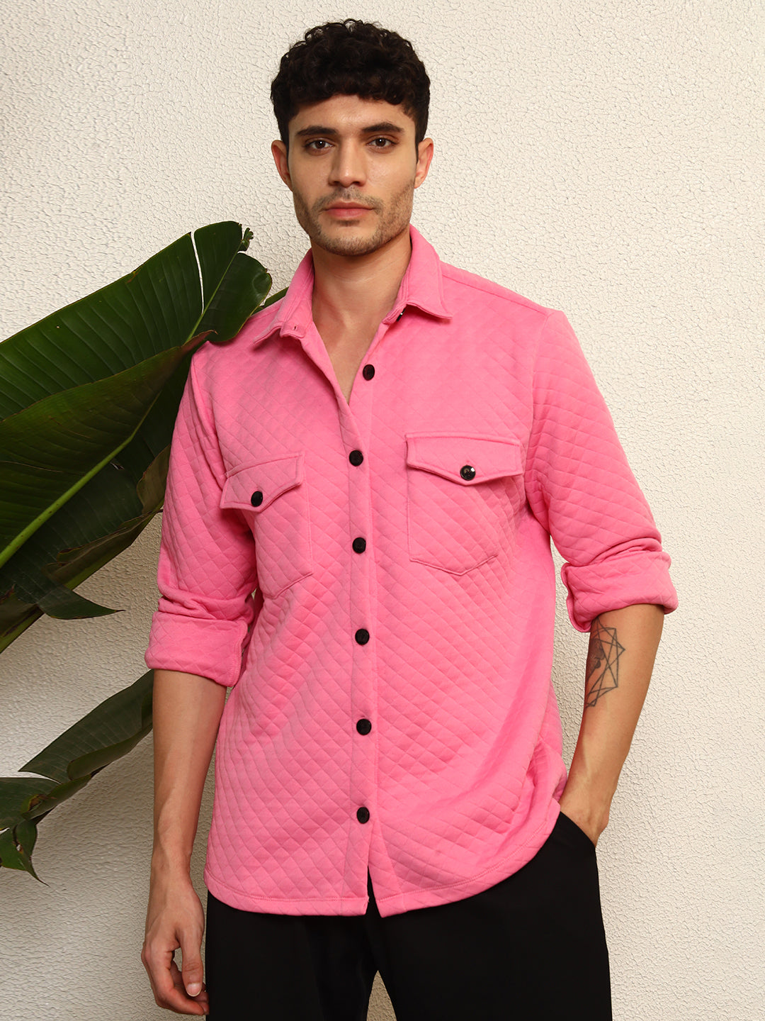 TANDUL Men's Stylish Pink Quilt Jacket