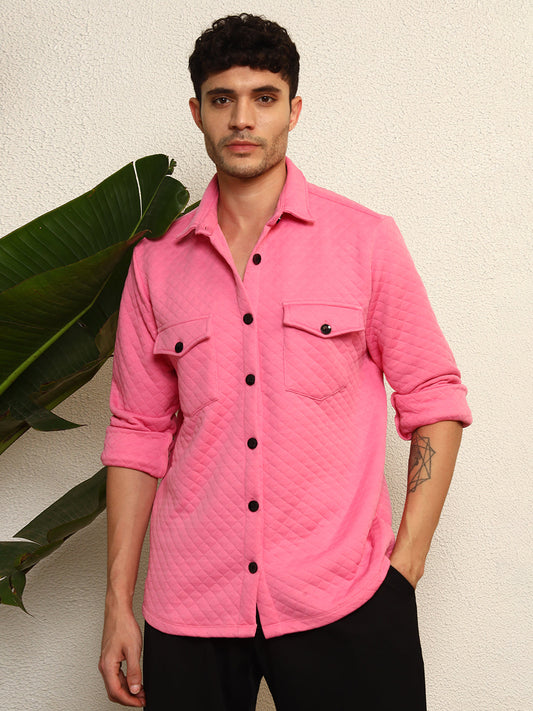 TANDUL Men's Stylish Pink Quilt Jacket