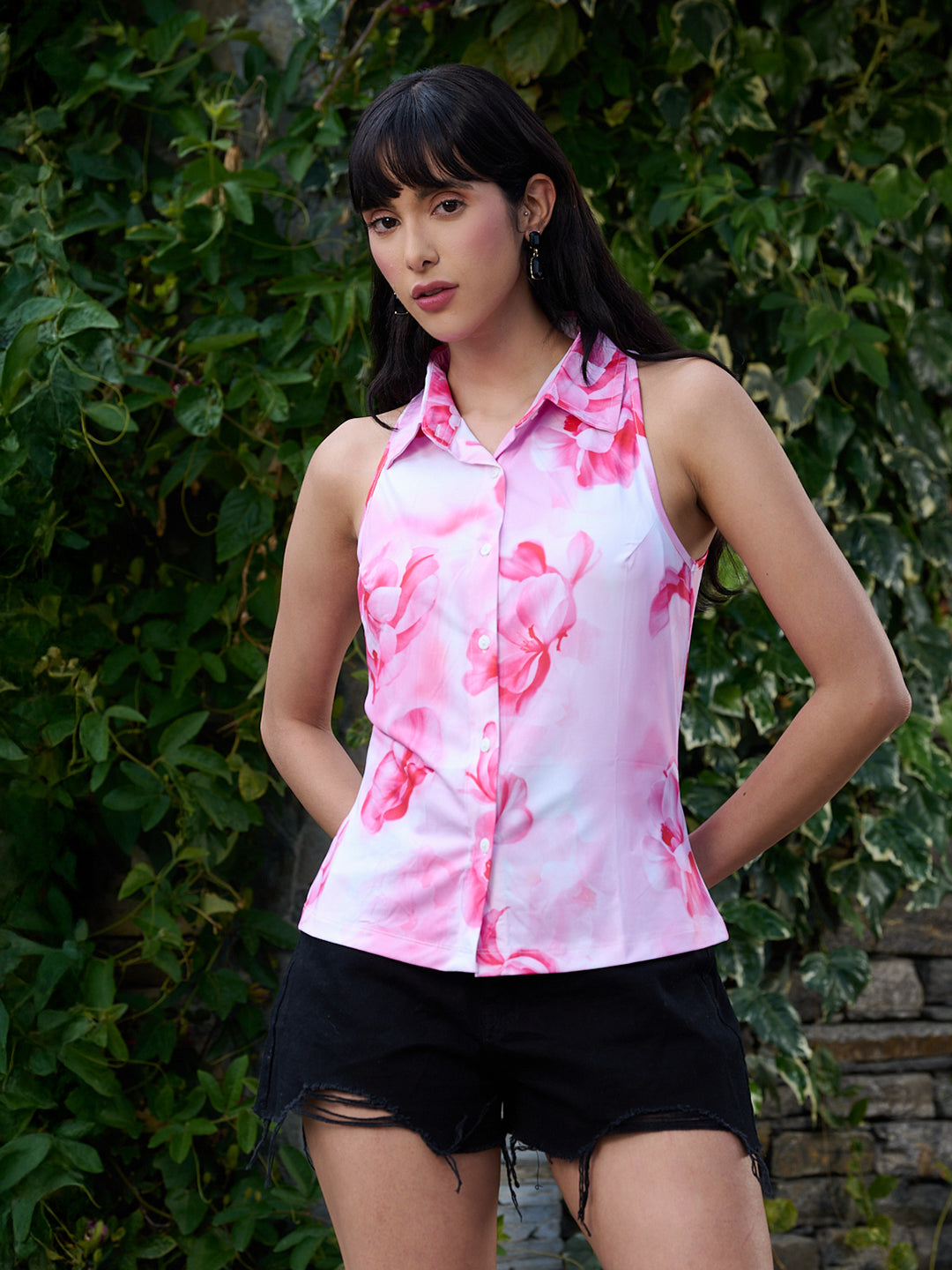 TANDUL Wome Pink  Floral Sleeveless Shirt