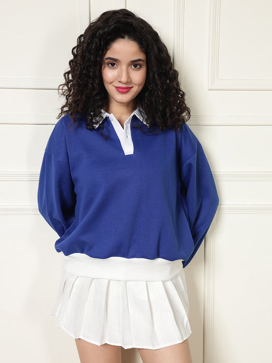 TANDUL Women Blue Oversized Sweatshirt