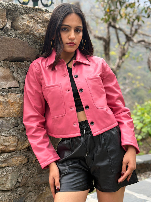 TANDUL Women Stunning Pink Leather Jacket