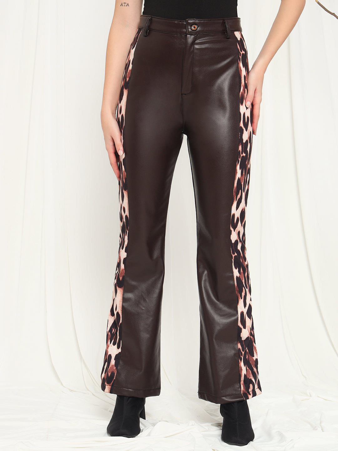 TANDUL  Women Regular Fit Brown Faux Leather Trousers