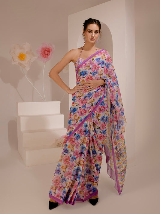 ELTIRE Exquisite Printed Bollywood Style Georgette Saree