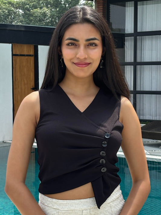 TANDUL Women Black Detailed Top