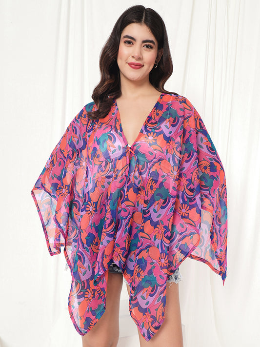 TANDUL  Women Kimono Style 3/4th Sleeve Multicolor Shrug