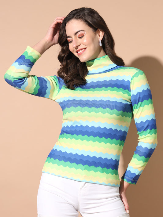 TANDUL Women Printed High Neck Multicolor Sweater