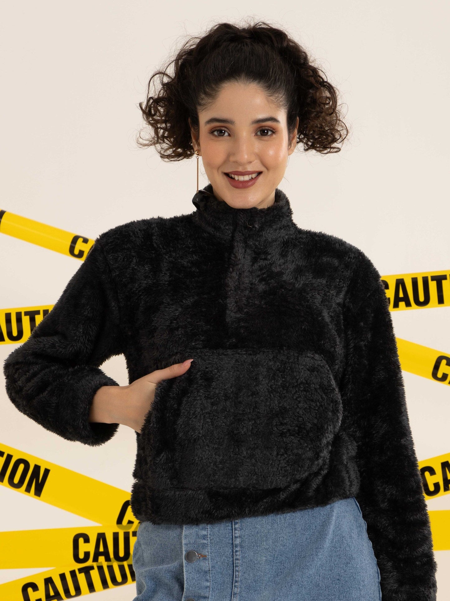 TANDUL Full Sleeve Grey Fur Sweatshirt