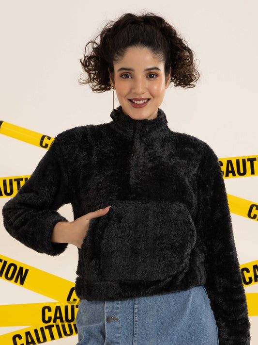TANDUL Full Sleeve Grey Fur Sweatshirt