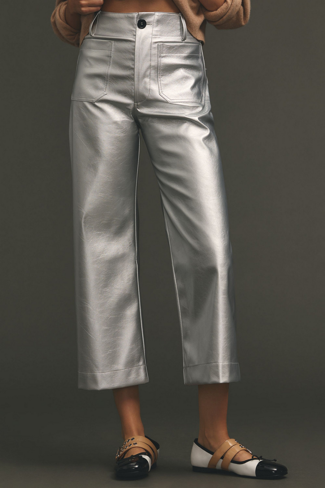 TANDUL  Women Regular Fit Silver Faux Leather Trousers