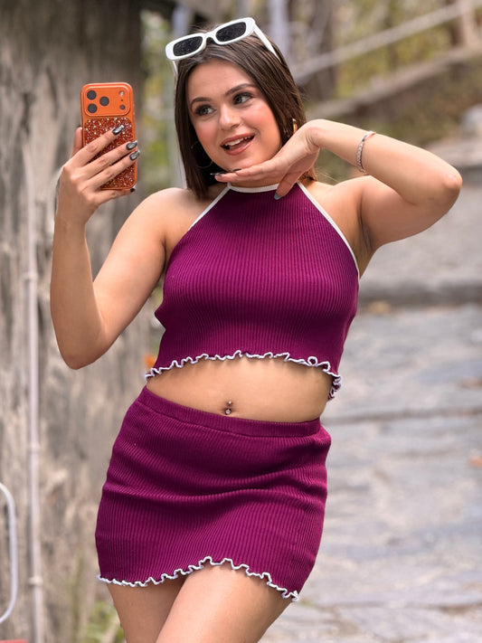 TANDUL Women Purple Knitted Co-Ord Set