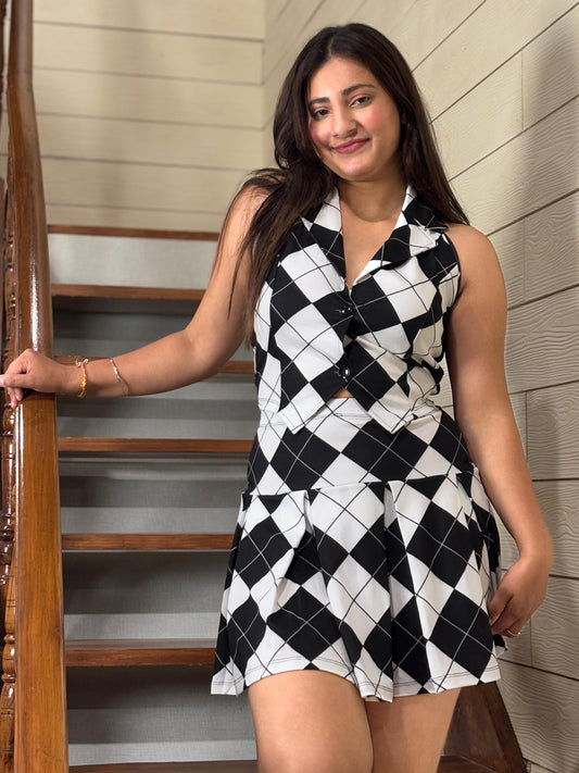 TANDUL Stunning Black and White Argyle Pattern Co-ord Set
