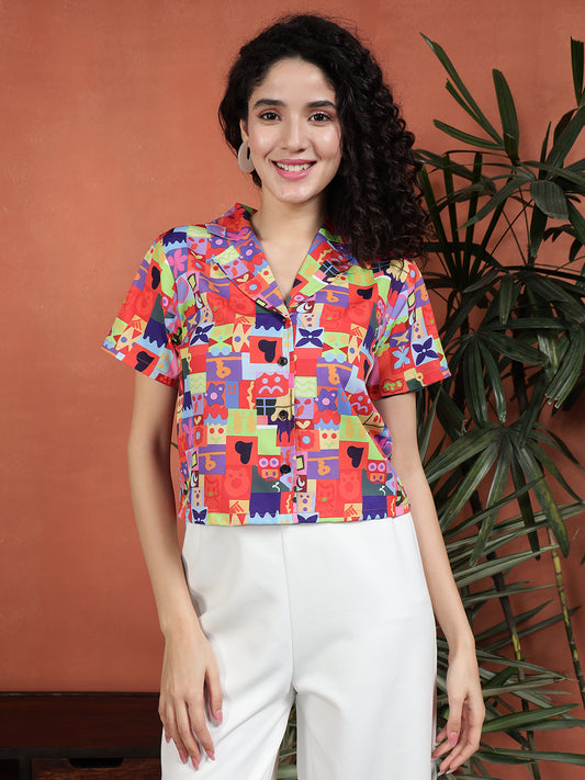TANDUL Women Regular Fit Printed  Collared Casual Shirt