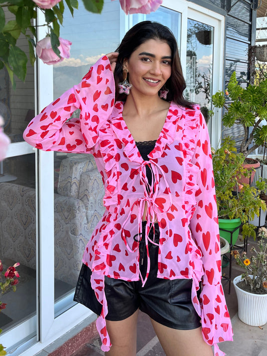 TANDUL Women Charming Heart Printed Pink Top