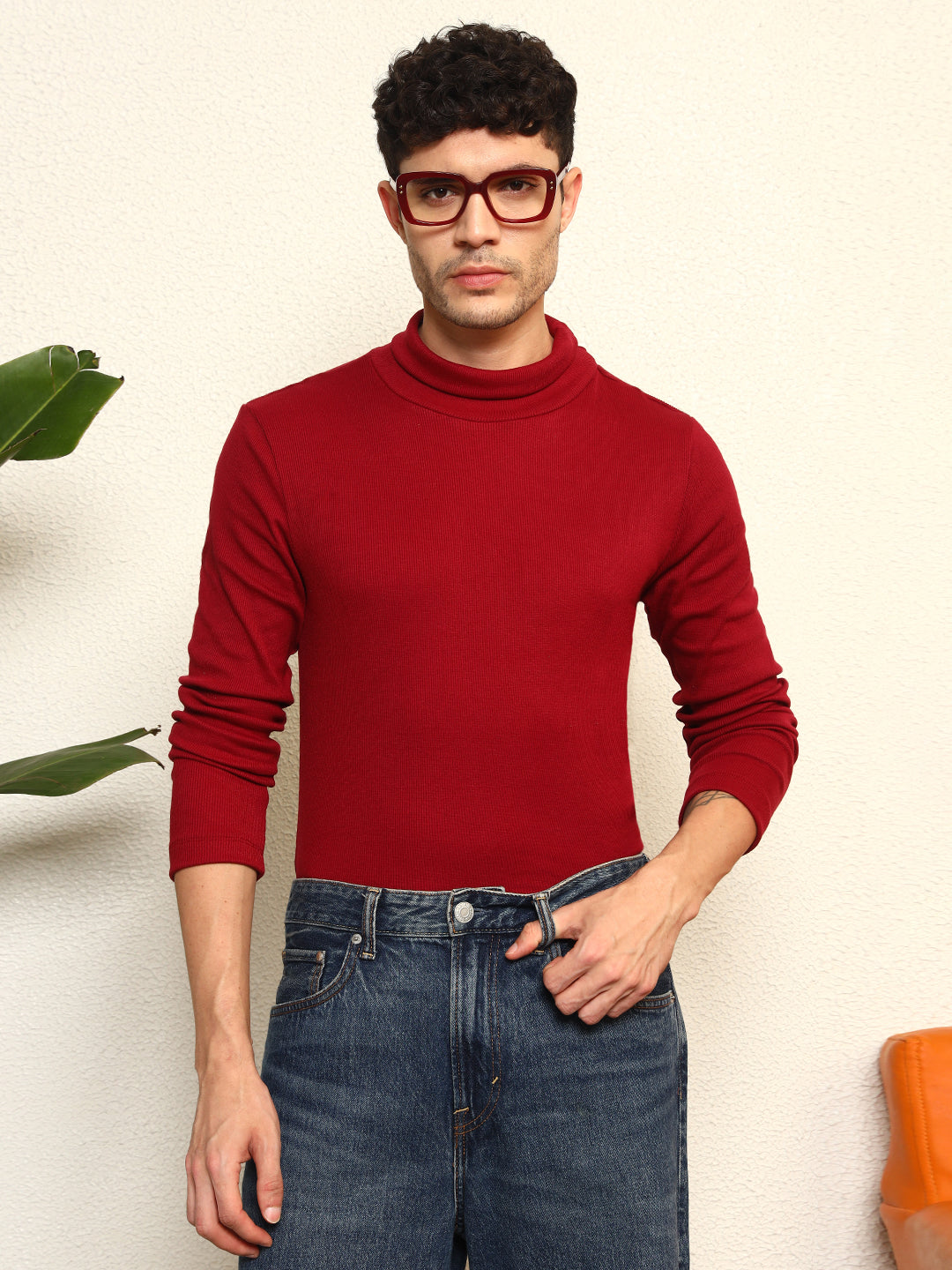 TANDUL  Men Solid Turtle Neck Maroon Sweater