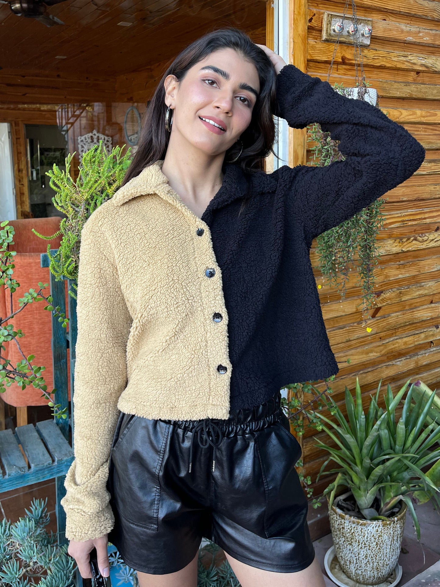 TANDUL Women Black and Brown Fur Jacket