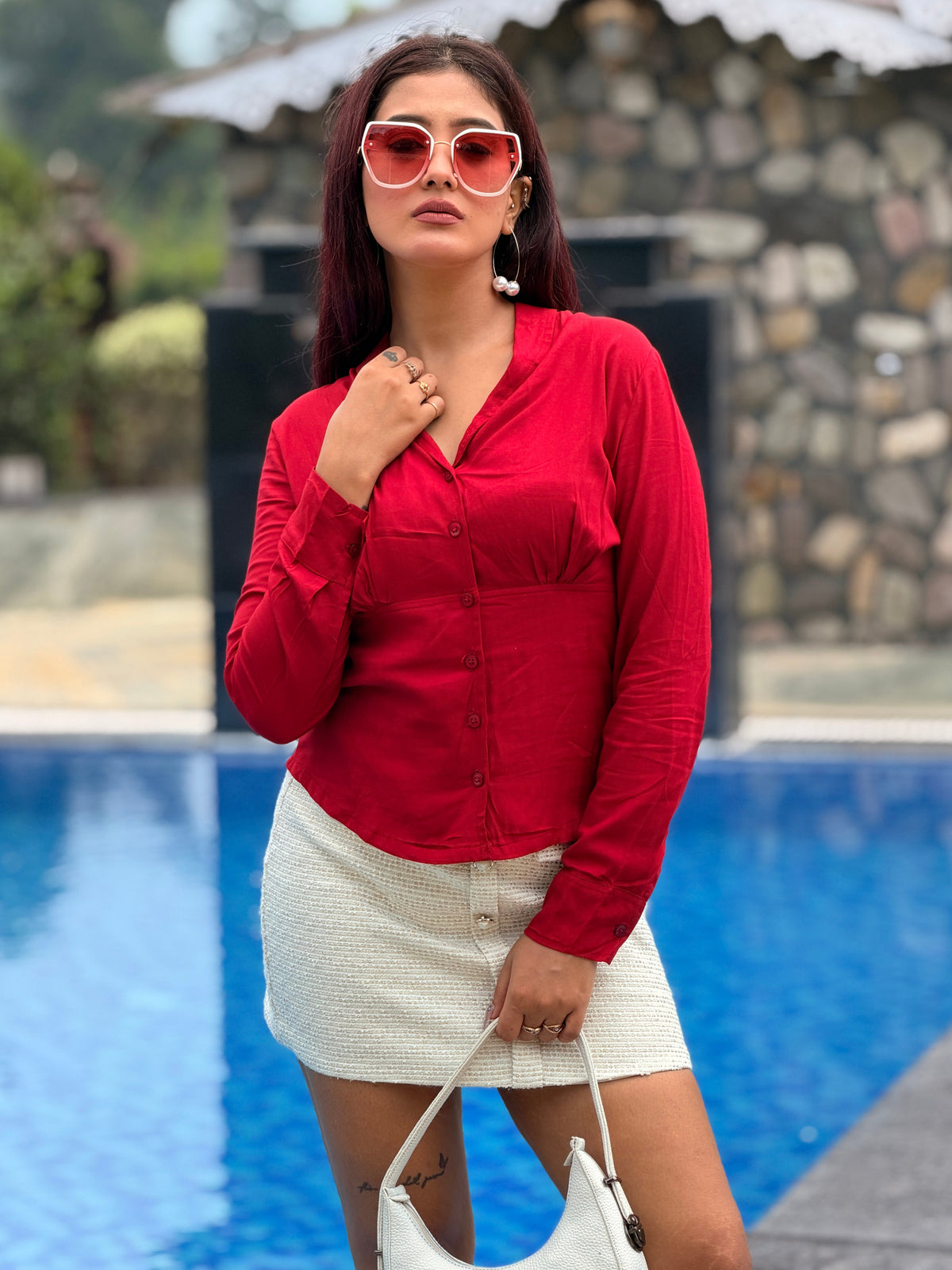 TANDUL Women Stylish Maroon Full Sleeve Shirt