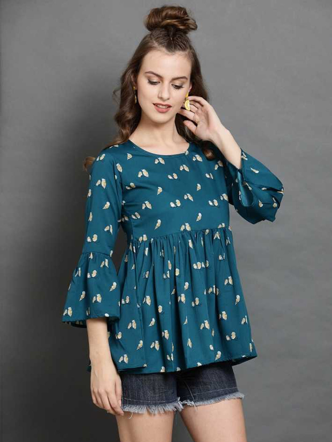 TANDUL  Casual Bell Sleeves Printed Women Multicolor Top