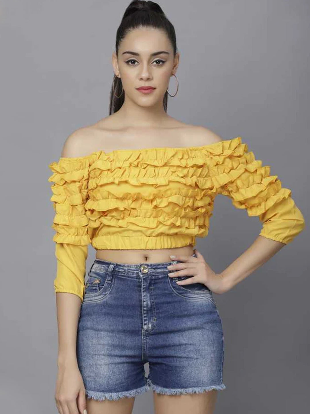 TANDUL  Casual Regular Sleeves Solid Women Yellow Top