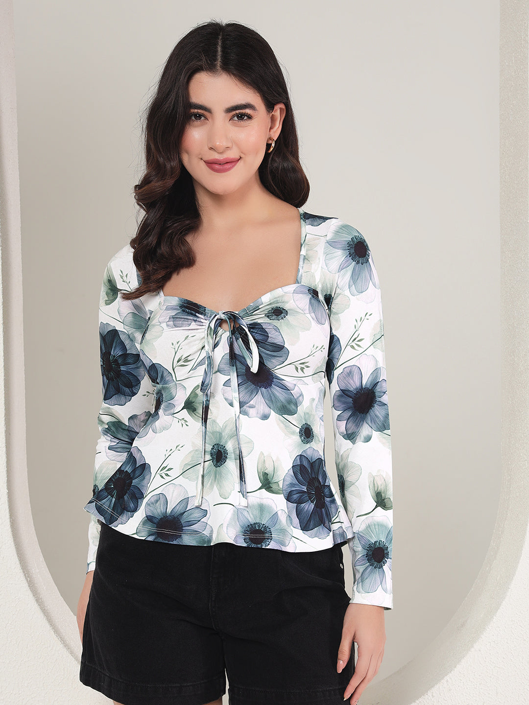 TANDUL  Casual Regular Sleeves Floral Print Women White Top