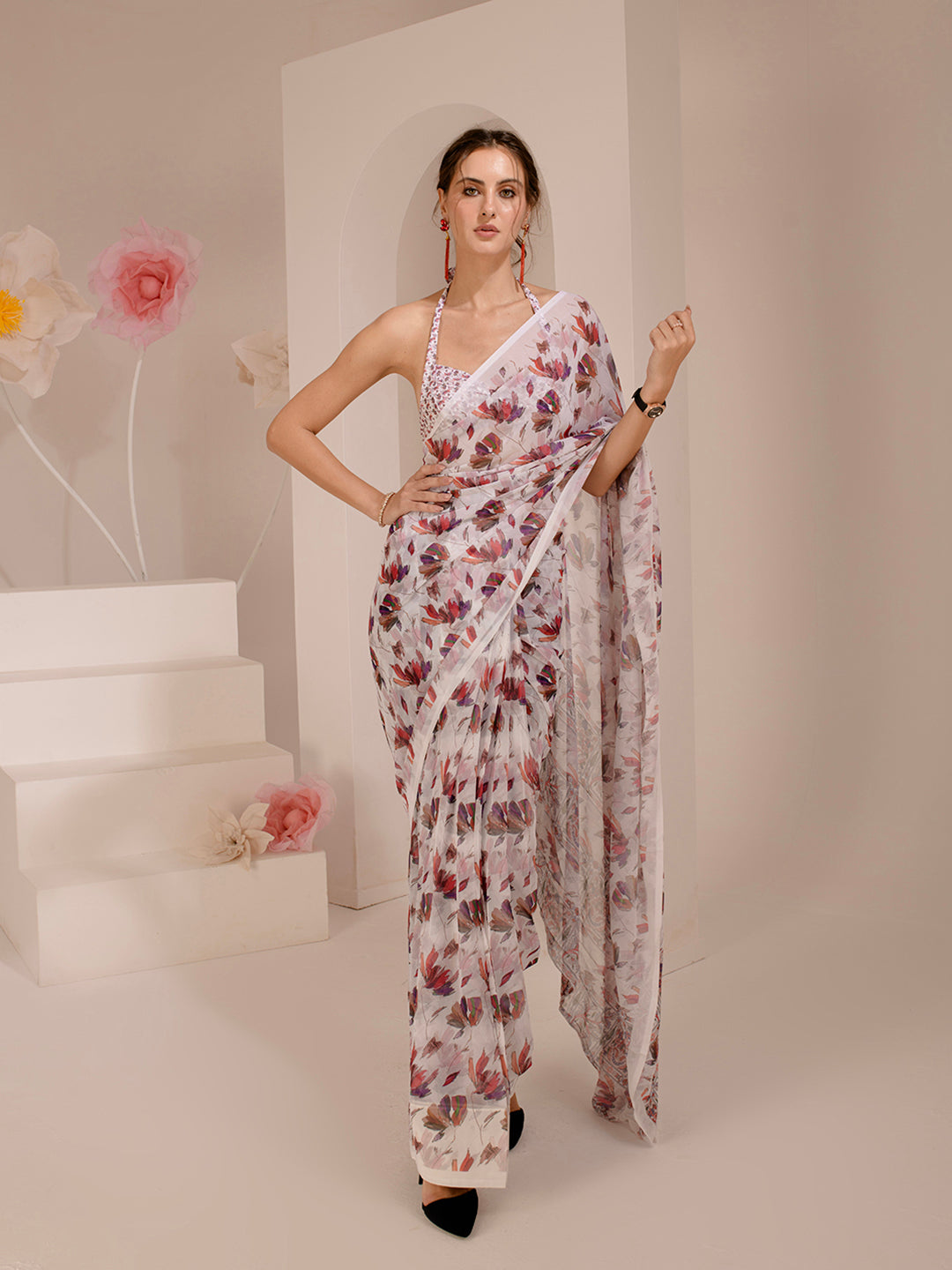 ELTIRE Exquisite Printed Bollywood Style Georgette Saree