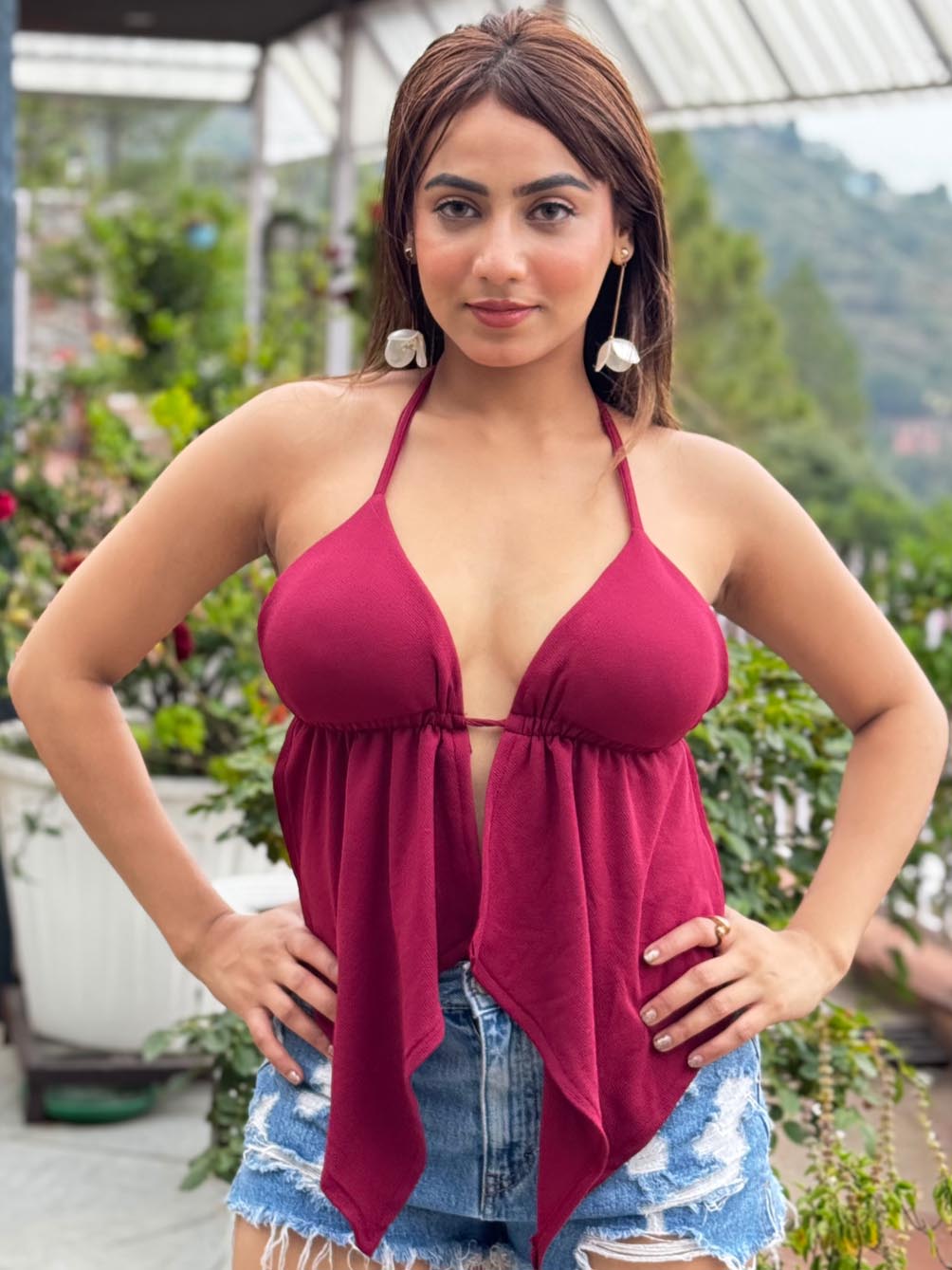TANDUL Striking Maroon Bralet Top
