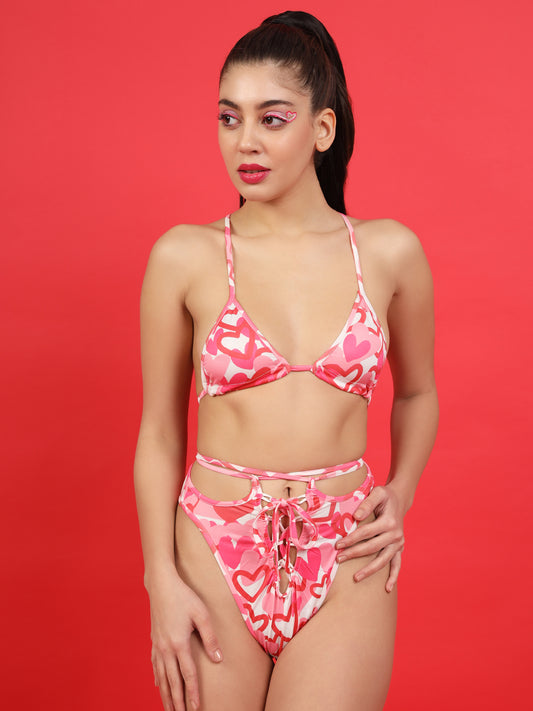 ELTIRE String Bikini Set  Eye Catching Sexy Heart  Printed Lingerie Set