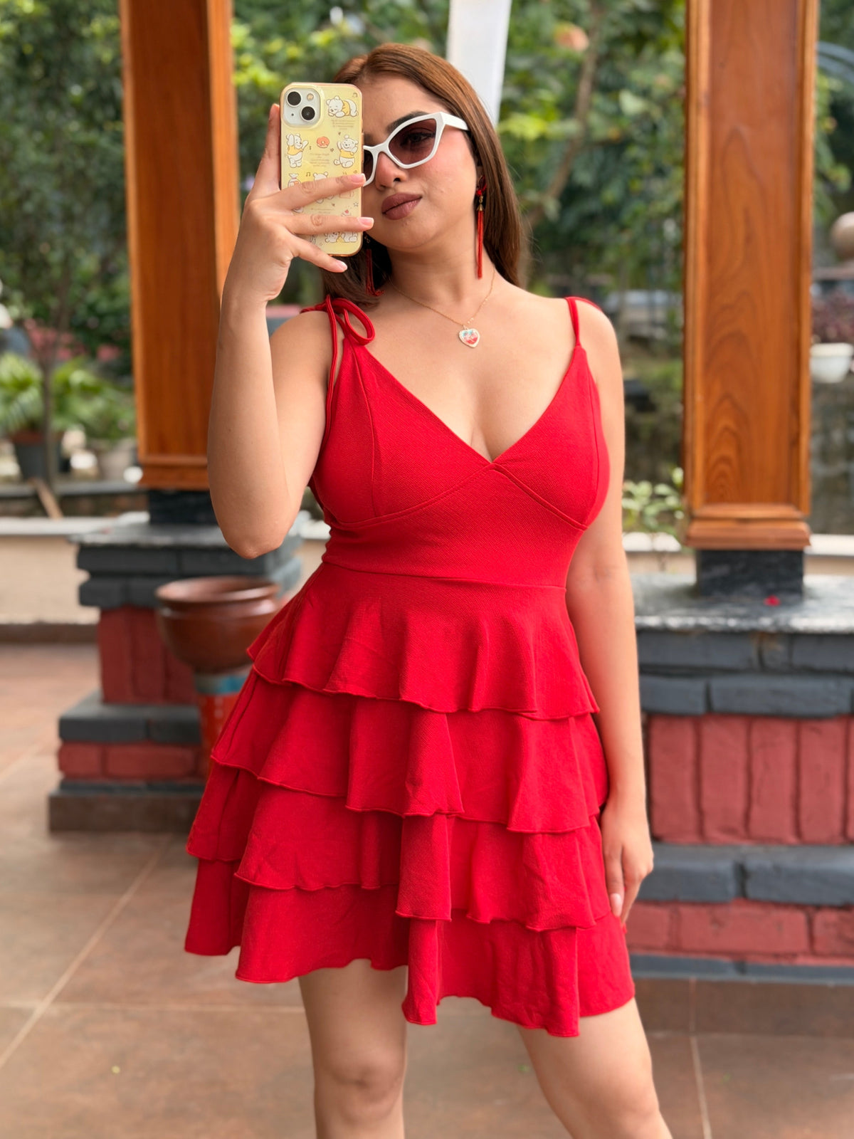 TANDUL Women Crimson Tiered Ruffle Mini Dress