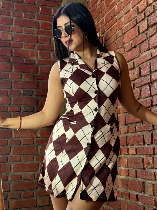 TANDUL Women Charming Brown Checkered Dress