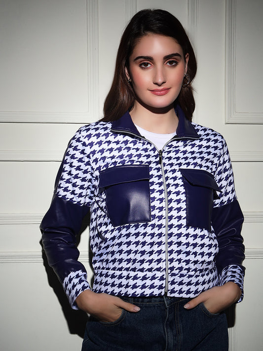 TANDUL  Women Houndstooth Fleece Jacket