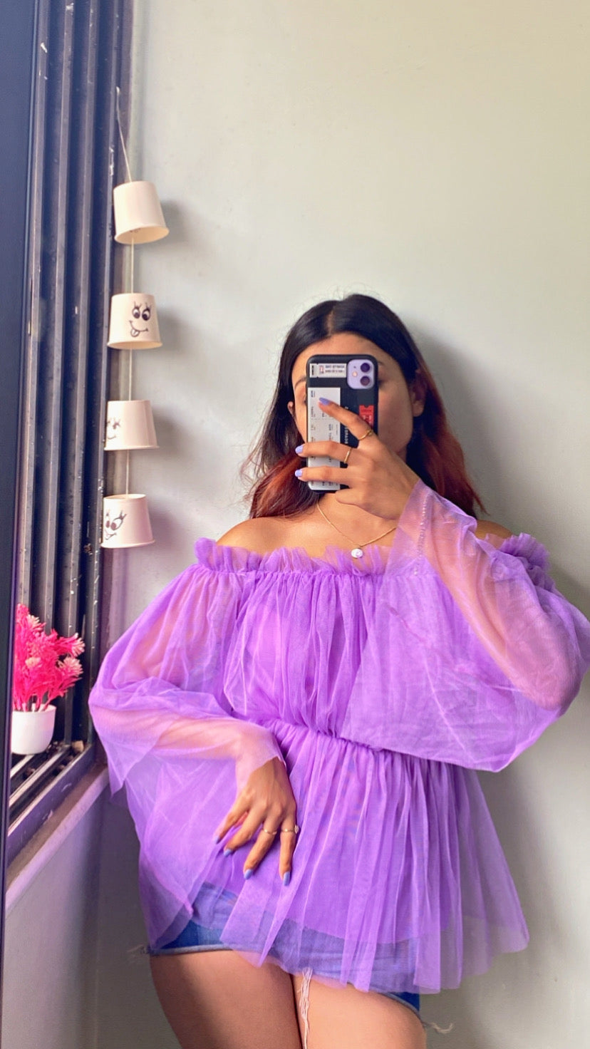 Casual Off Shoulder Sleeve Solid Women Purple Top