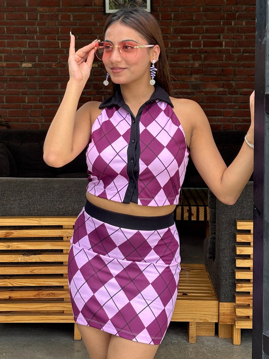 TANDUL Women Pink and Black Argyle Patterned Co-ord Set