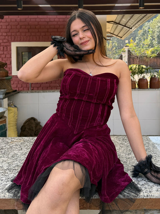 TANDUL Women Elegant Wine Color Velvet Co-ord Set