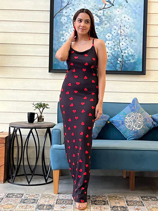 TANDUL Red Heart Printed Bodycon Dress