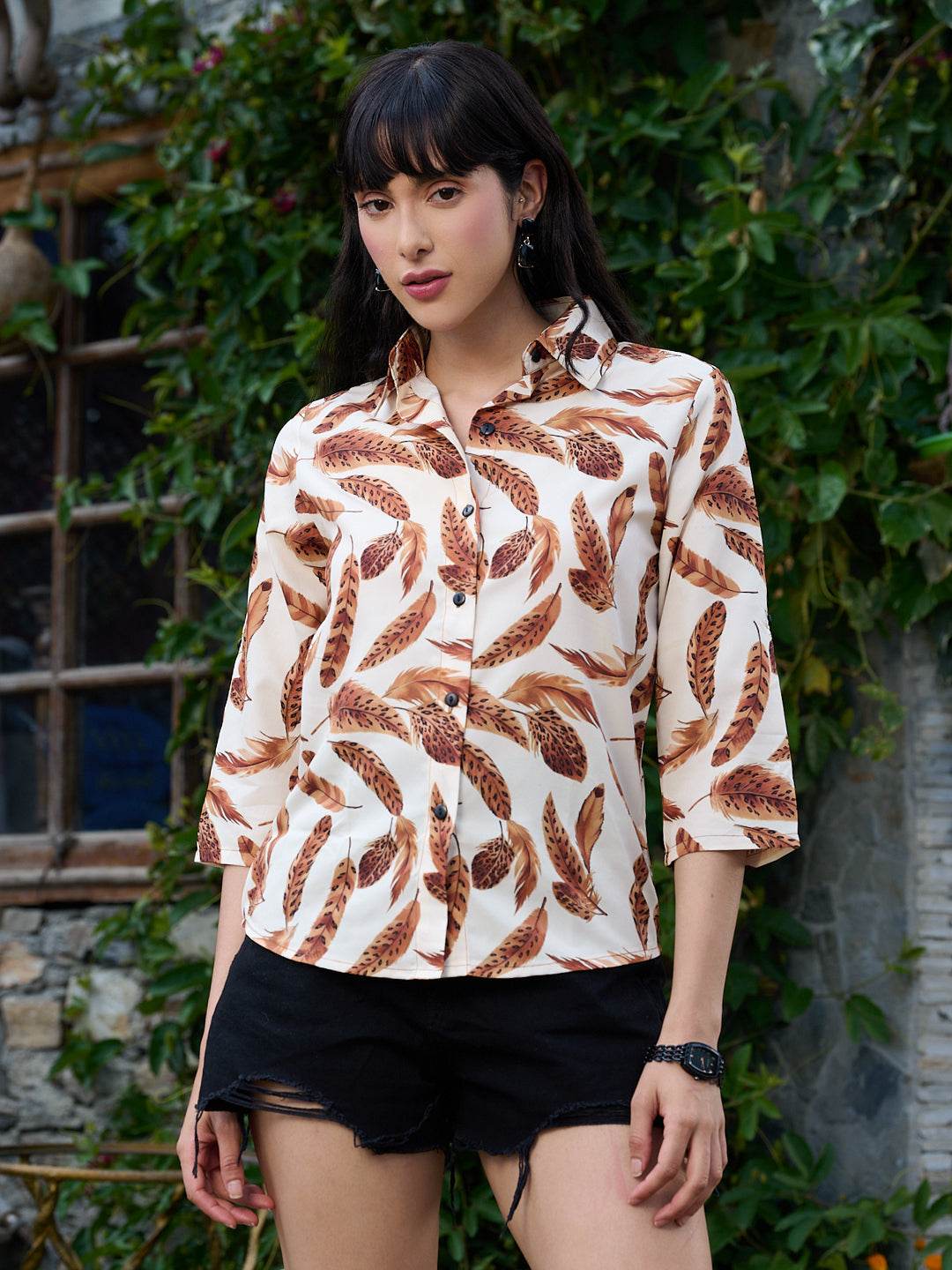 TANDUL Women Brown Feathers Printed Shirt