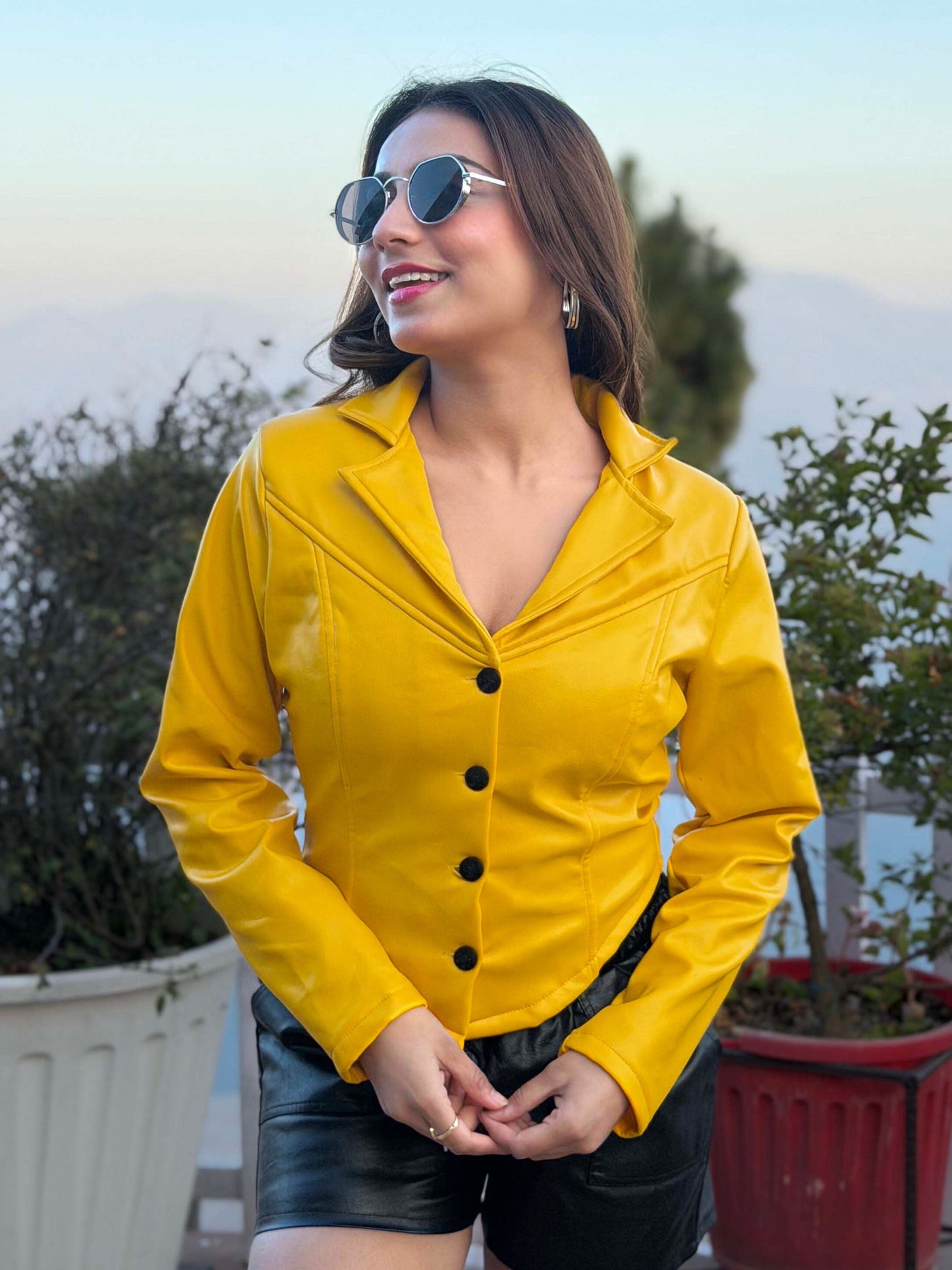 TANDUL Women Stunning Yellow Leather Jacket