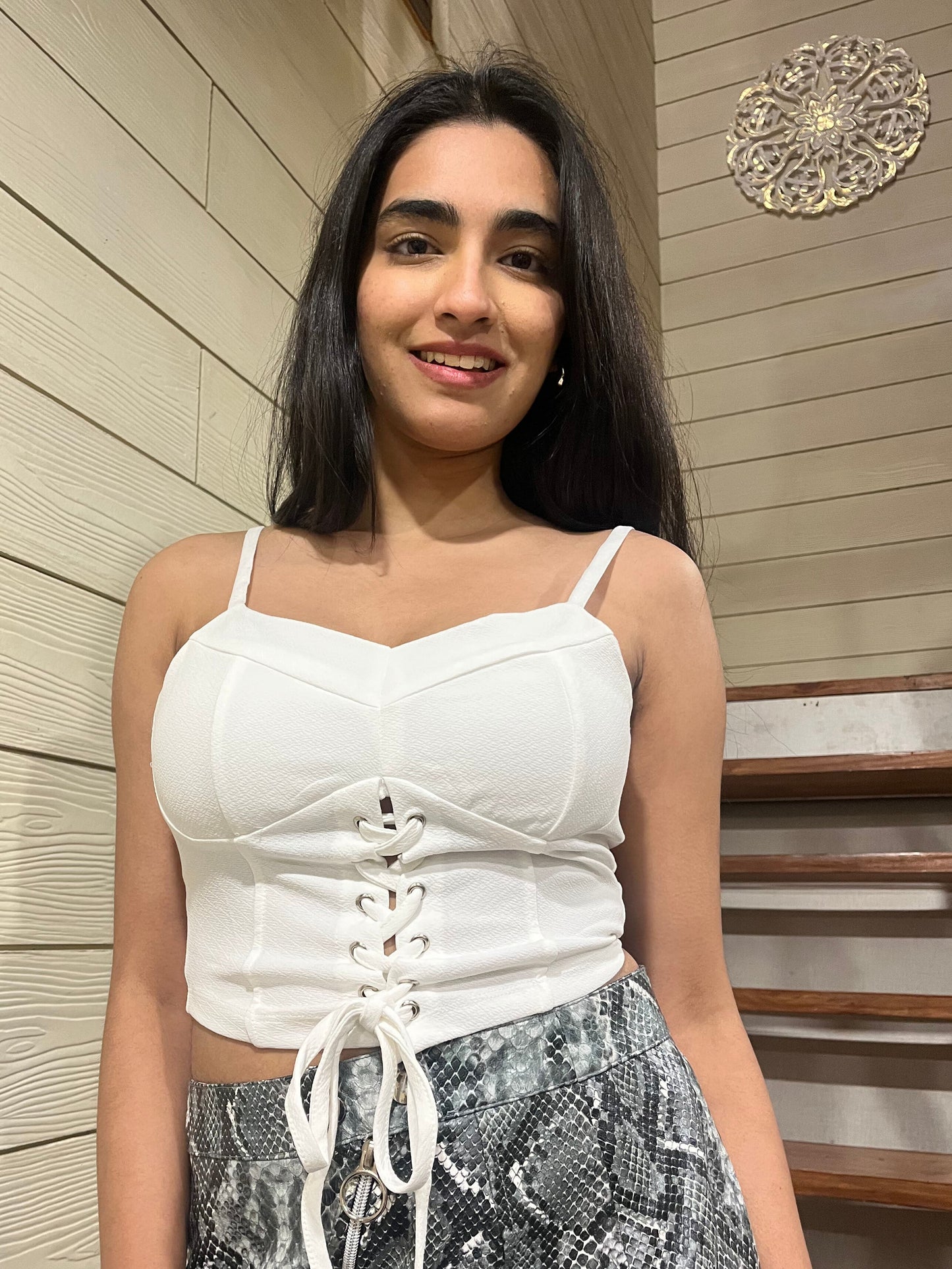 TANDUL Casual Shoulder Straps Solid Women White Top