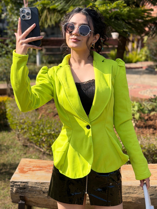 TANDUL Women Neon Green Solid Blazer