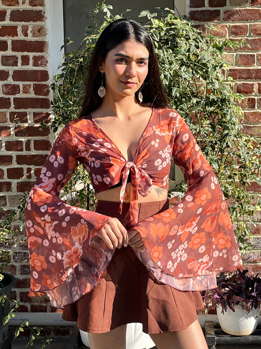 TANDUL Women Fit and Flare Brown Top