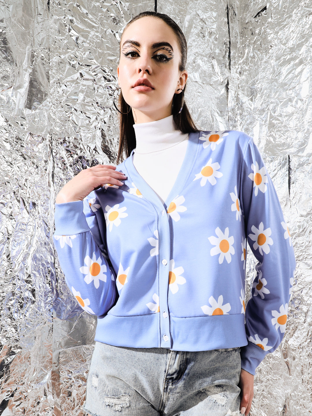 TANDUL Women Printed V Neck Multicolor Sweater