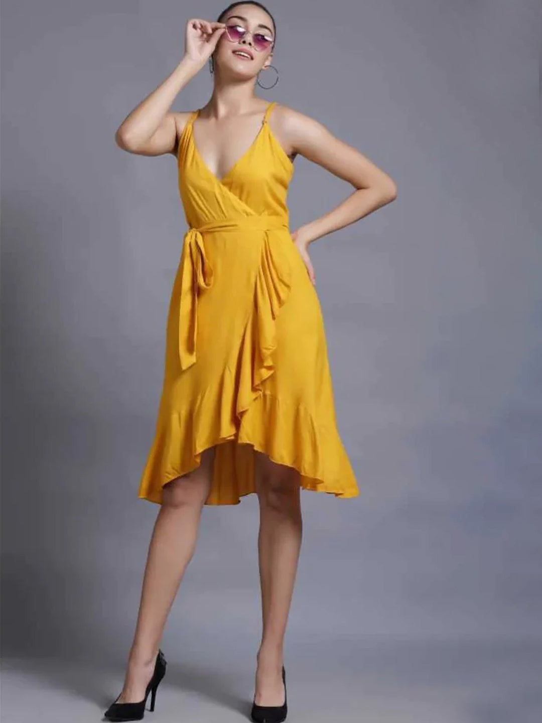 TANDUL  Women Asymmetric Yellow Dress