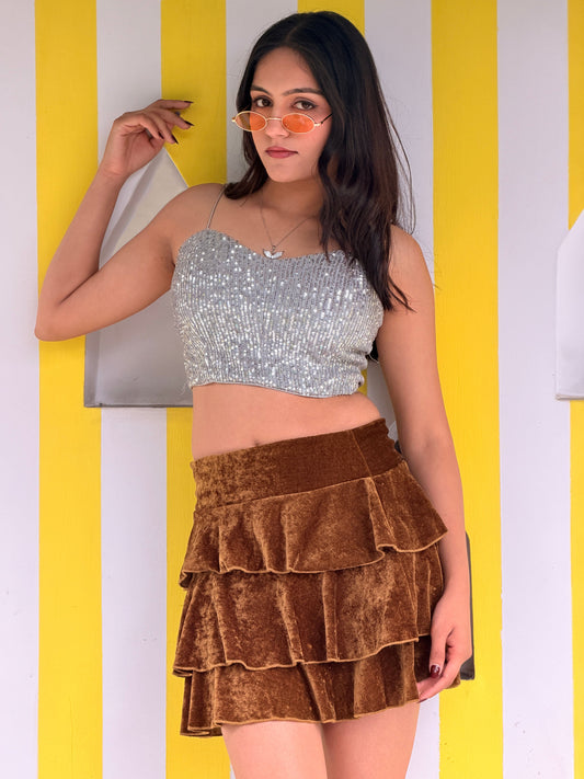 TANDUL Women Alluring Brown Velvet Skirt