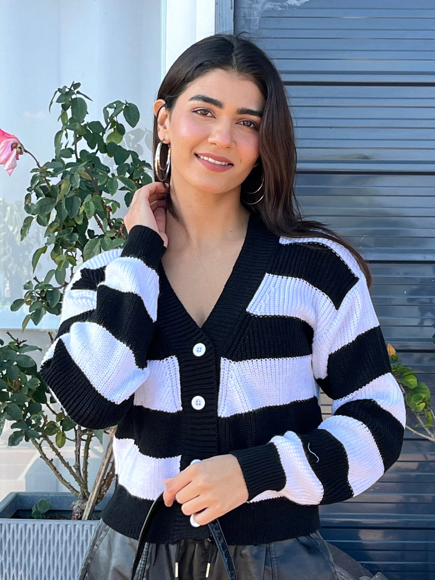 TANDUL Women Charming Black and White Striped Sweater