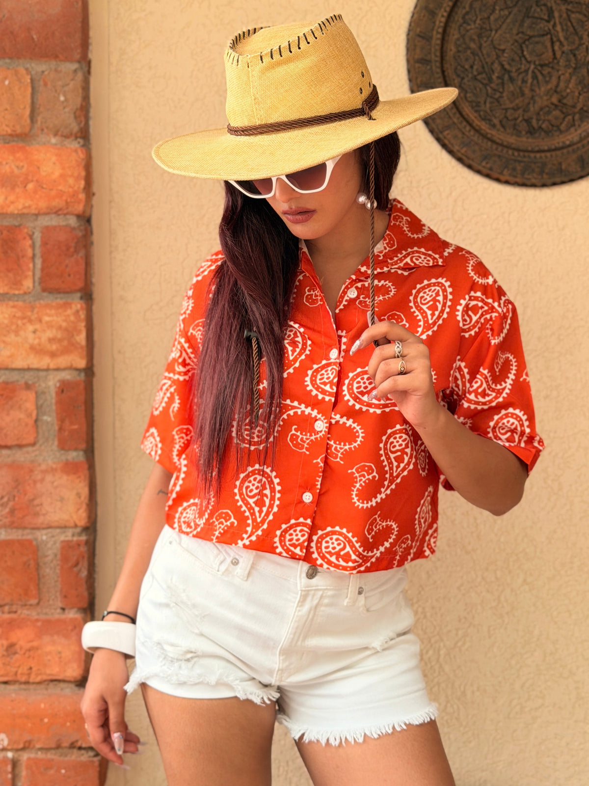 TANDUL Women Striking Orange Paisley Printed Shirt