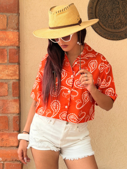 TANDUL Women Striking Orange Paisley Printed Shirt