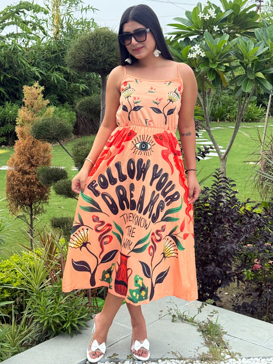 TANDUL Women Orange Inspiring Quote Dress
