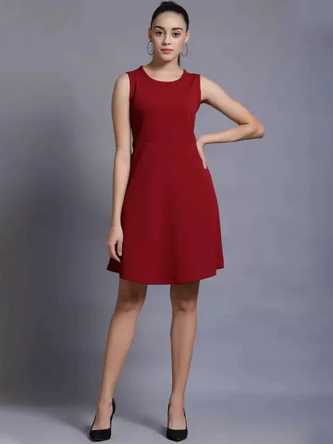 TANDUL  Women Skater Maroon Dress