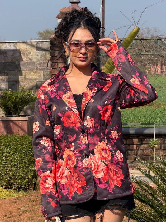 TANDUL Women Black Floral Printed Blazer