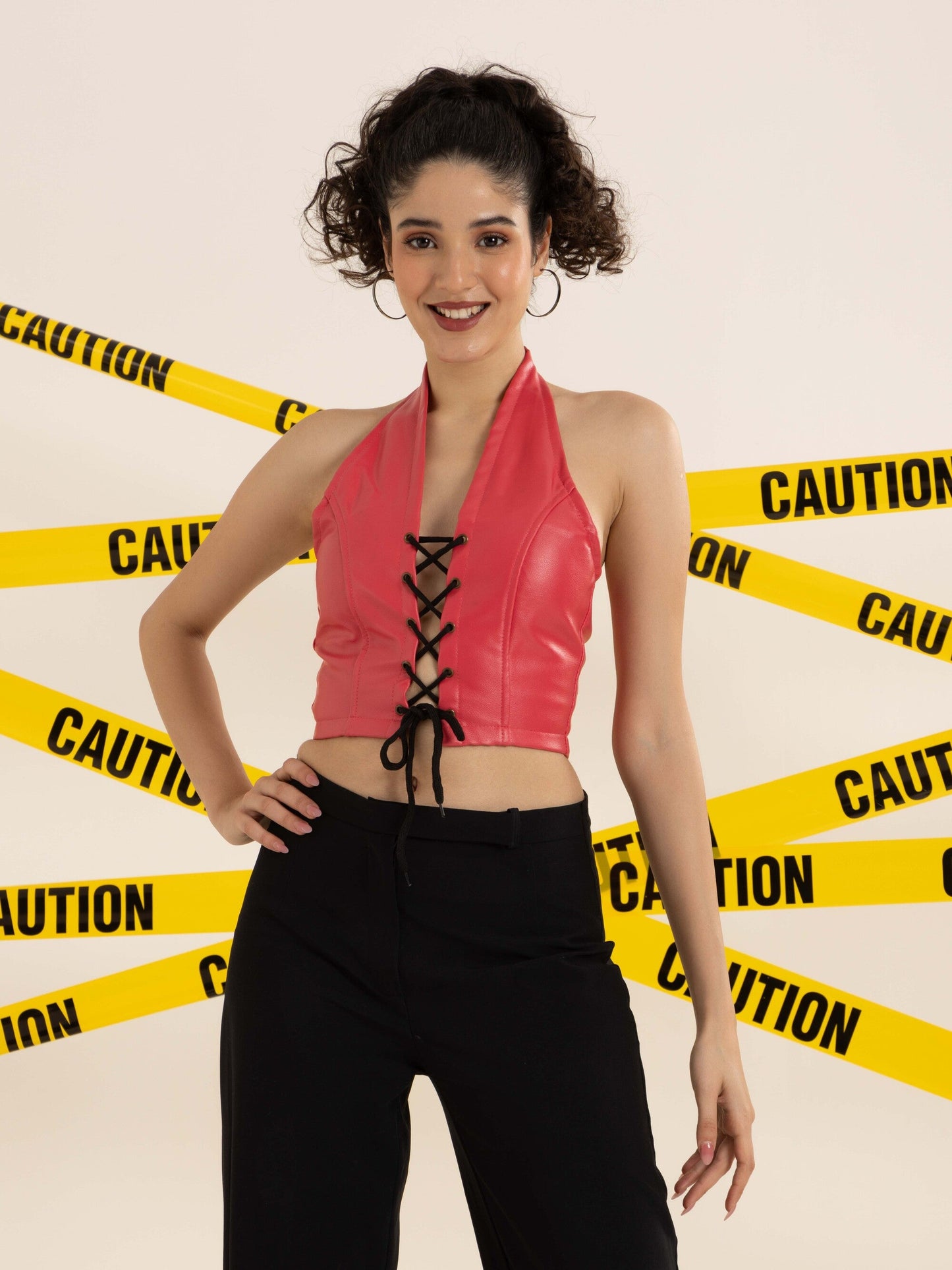 TANDUL Stylish Pink Leather Top